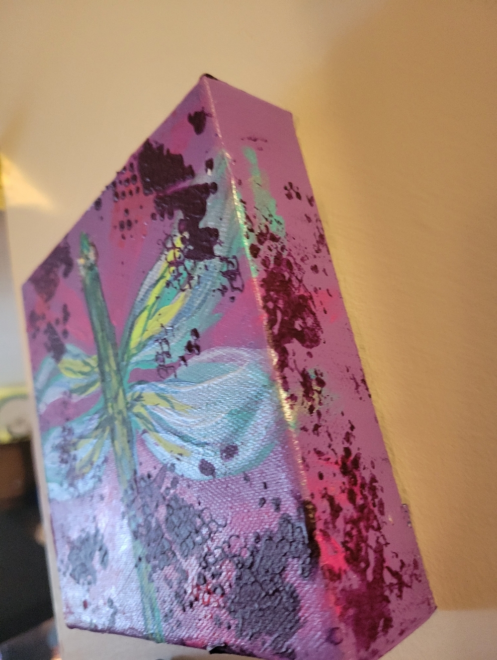 Hand-Painted Purple & Teal "Dragonfly Visitor"  By Brea Marie 6in X 6im - Picture 4 of 6